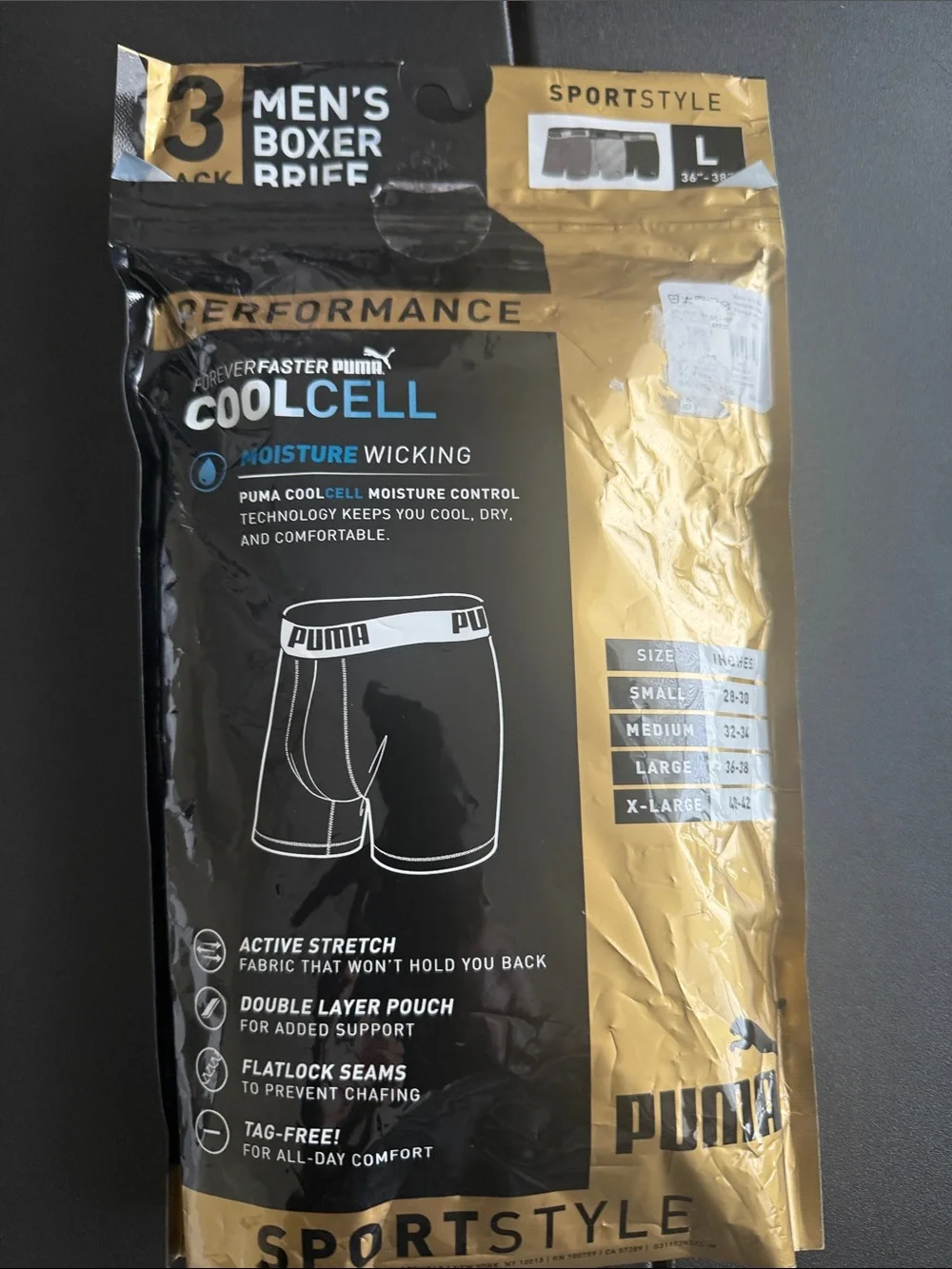 Puma Men's Boxer Briefs Pack - Black & Gold Accent